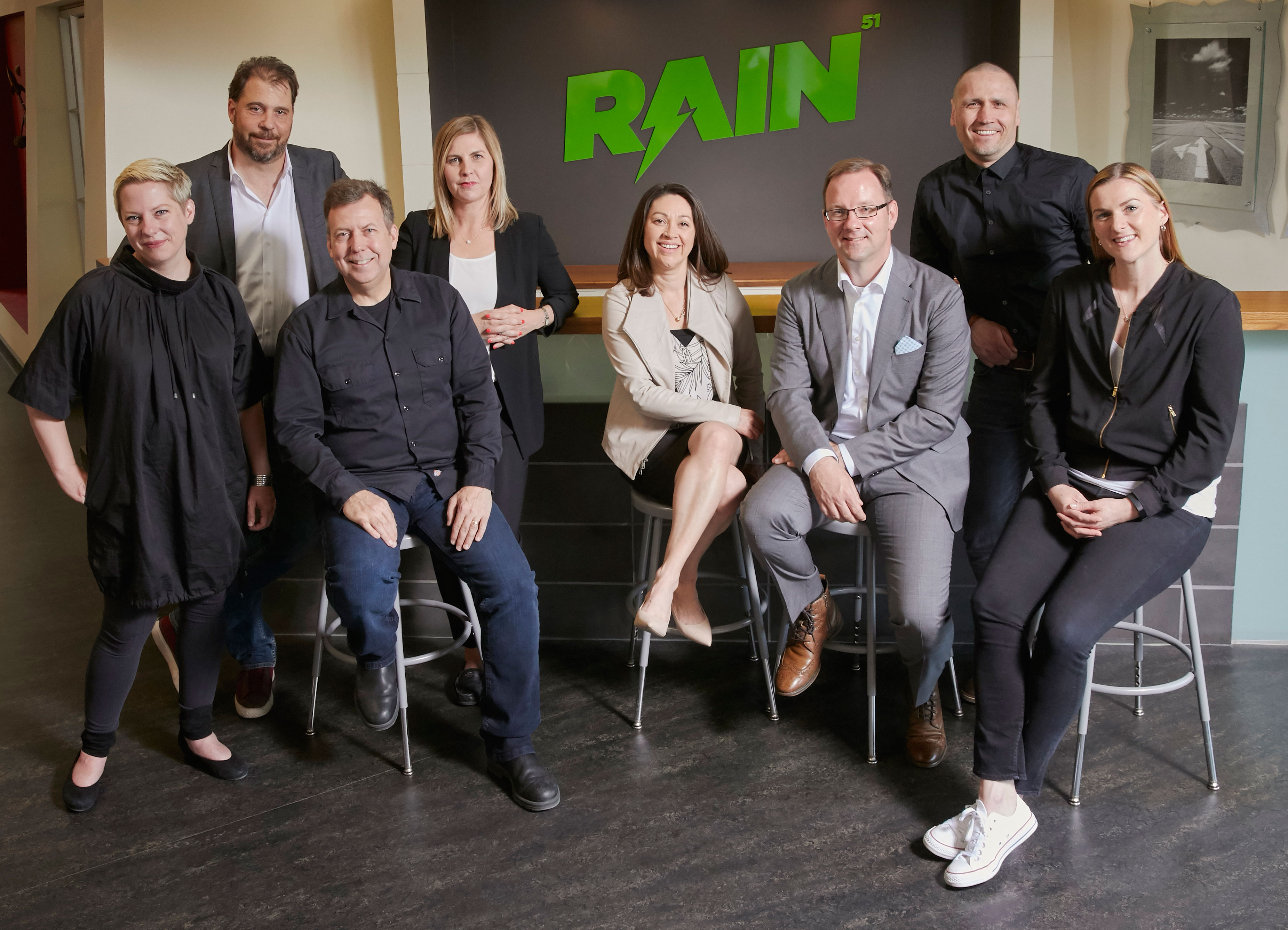 Left to right: Jane Murray, VP, Executive Creative Director; John Yorke, President & CEO; Dave Stubbs, VP, Executive Creative Director; Christine McNab, General Manager; Tracy Gonzalez, VP, Managing Director; Dennis Cant, VP, Client Development; Duncan Porter, VP, Executive Creative Director; Laura Davis-Saville, Vice President, Strategy